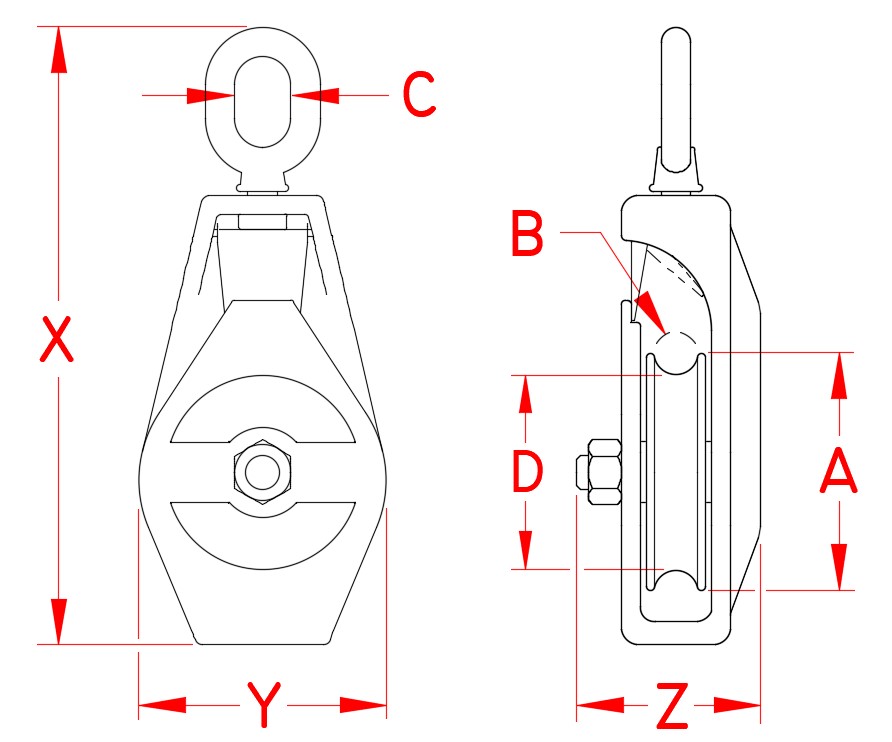 Stainless Steel Seine Block with Eye, S0427-0075, S0427-0100